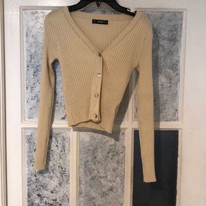 Cropped button down ribbed cardigan